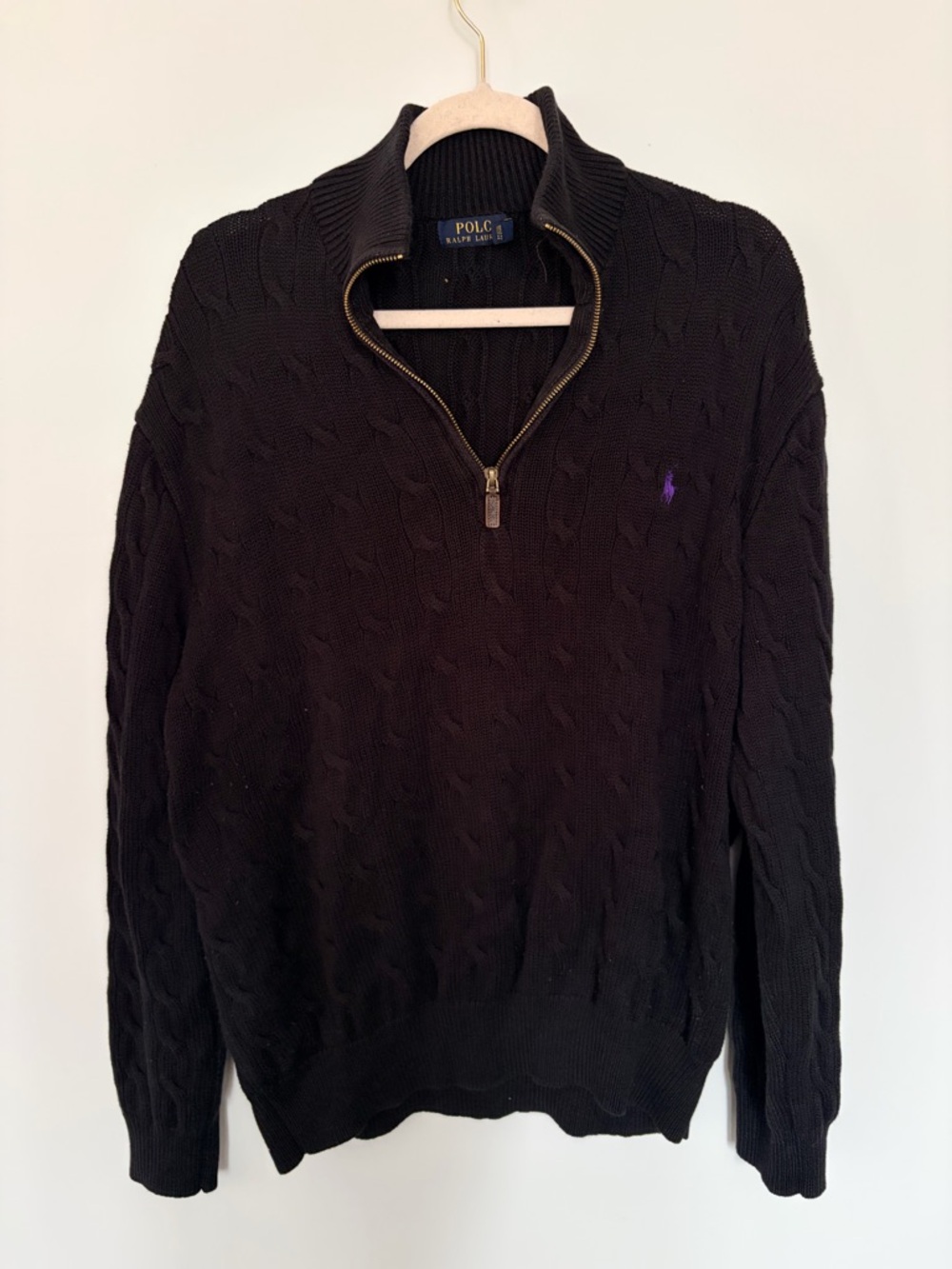 Polo by Ralph Lauren Men’s Black Cable-Knit Quarter-Zip Sweater - XL